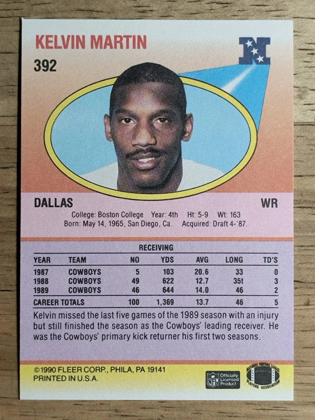1990 Fleer #392 Kelvin Martin RC