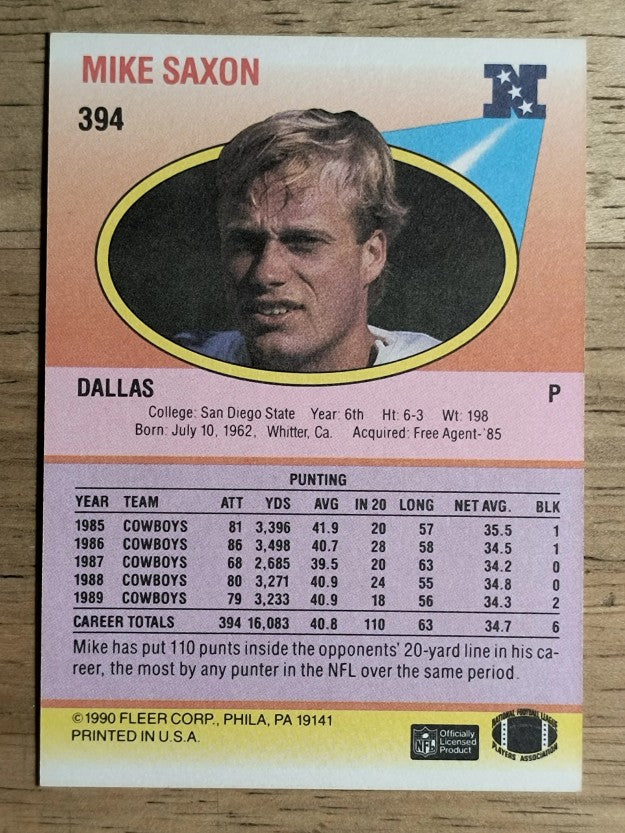 1990 Fleer #394 Mike Saxon