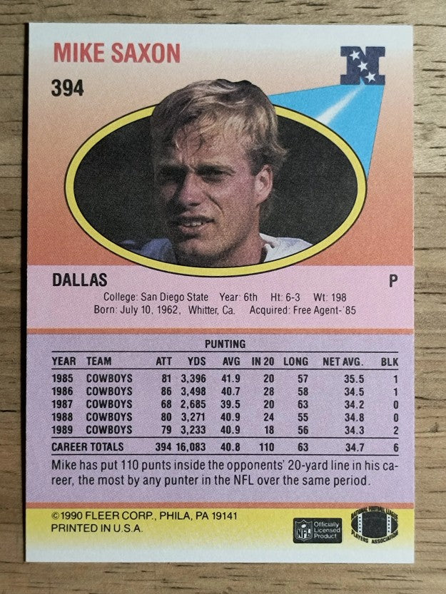 1990 Fleer #394 Mike Saxon