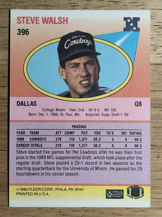 1990 Fleer #396 Steve Walsh