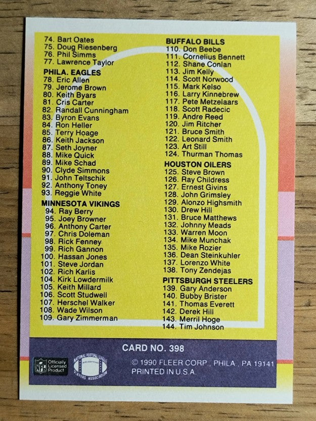 1990 Fleer #398 Checklist Card