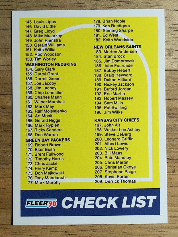 1990 Fleer #399 Checklist Card