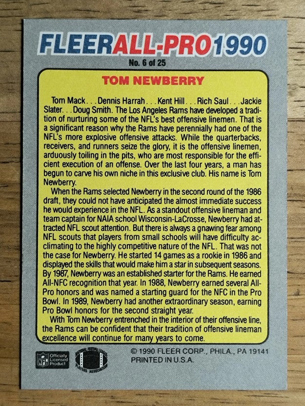 1990 Fleer All-Pros #6 Tom Newberry