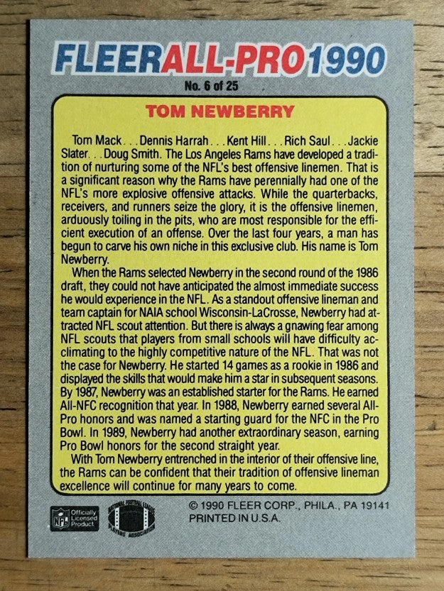 1990 Fleer All-Pros #6 Tom Newberry