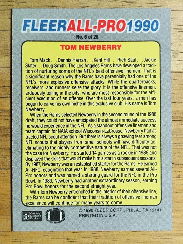 1990 Fleer All-Pros #6 Tom Newberry