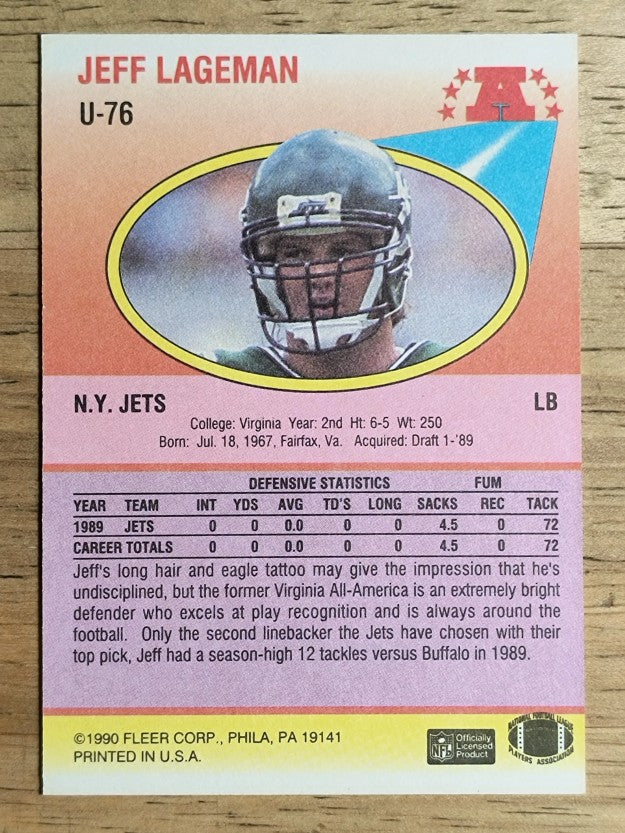 1990 Fleer Update #U76 Jeff Lageman