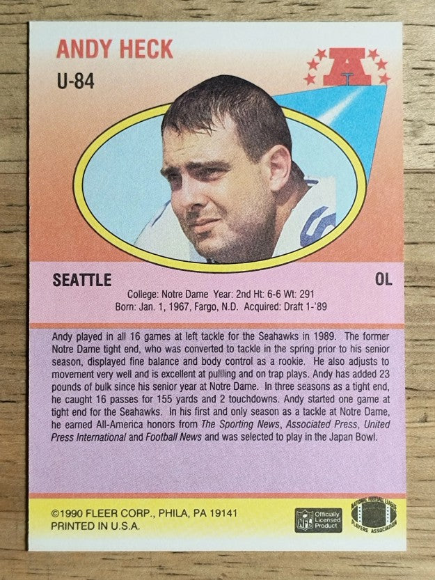 1990 Fleer Update #U84 Andy Heck