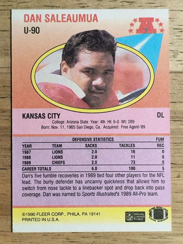 1990 Fleer Update #U90 Dan Saleaumua