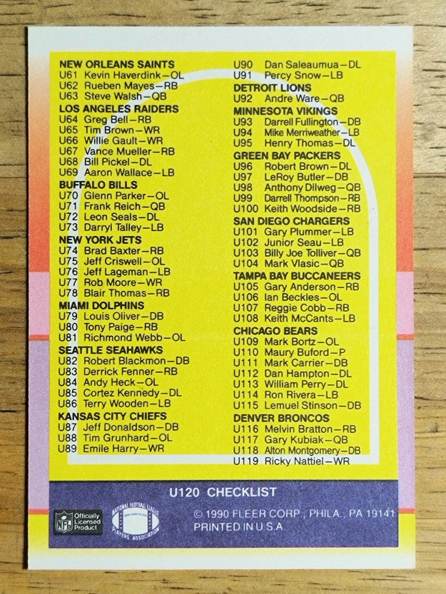 1990 Fleer Update #U120 Checklist 1-132