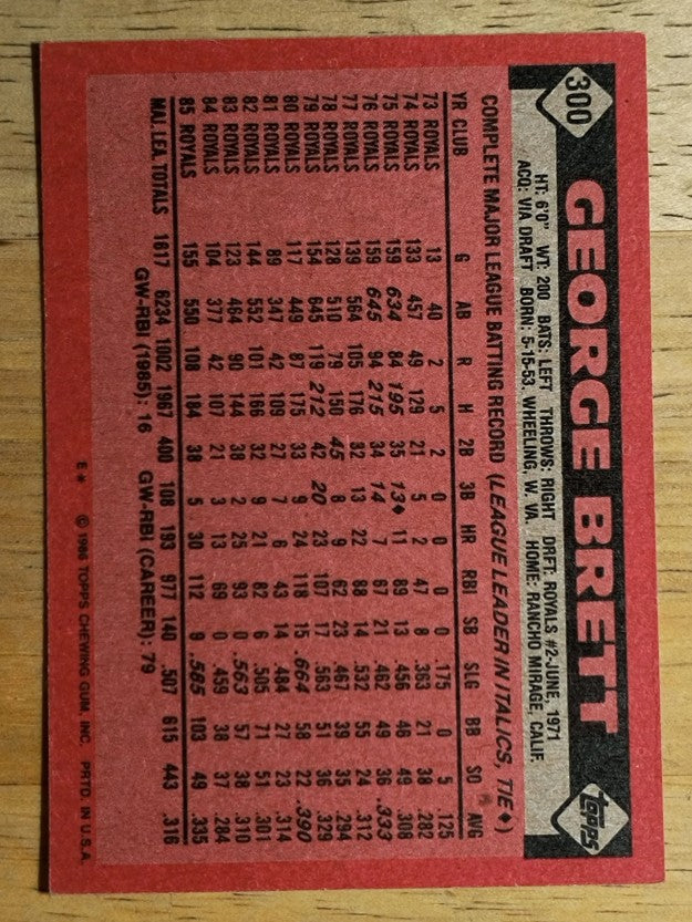 1986 Topps #300 George Brett