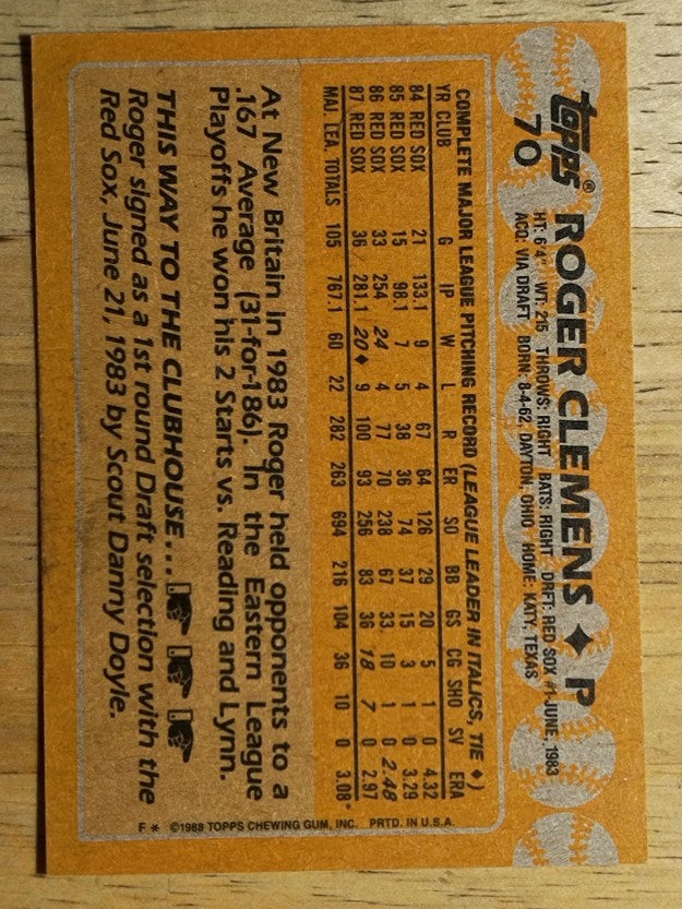 1988 Topps #70 Roger Clemens
