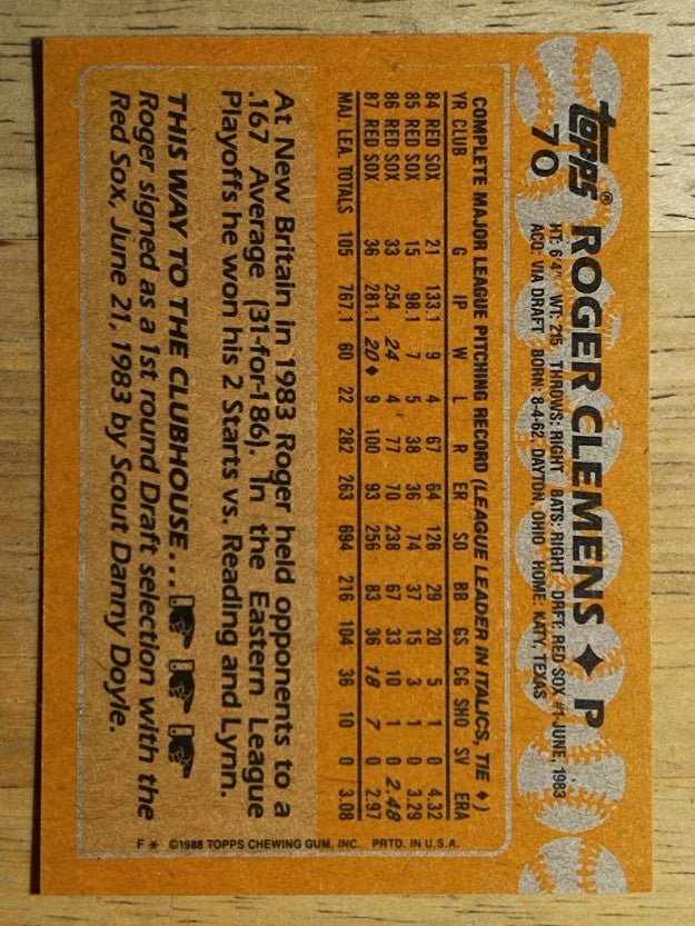 1988 Topps #70 Roger Clemens