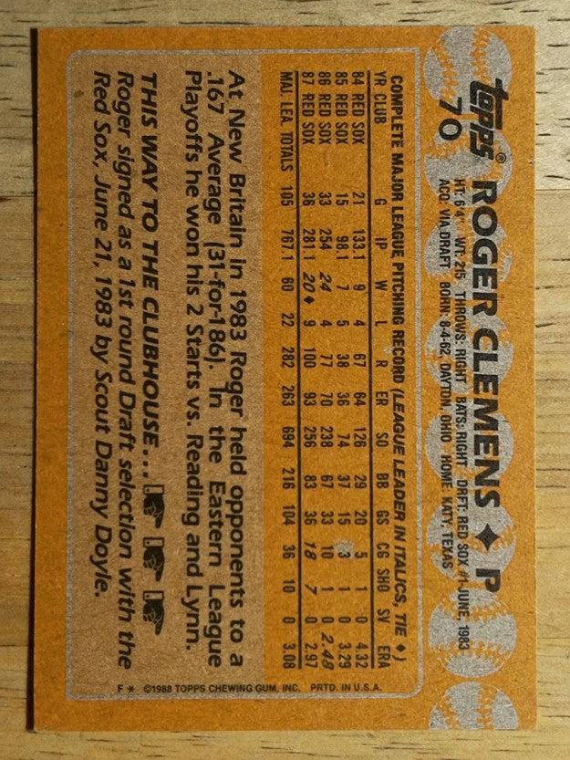 1988 Topps #70 Roger Clemens