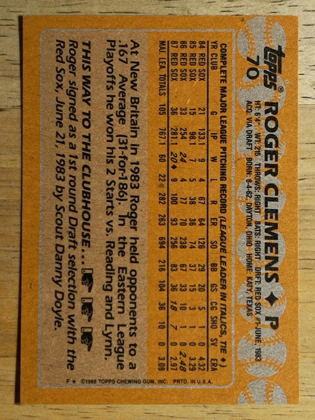 1988 Topps #70 Roger Clemens