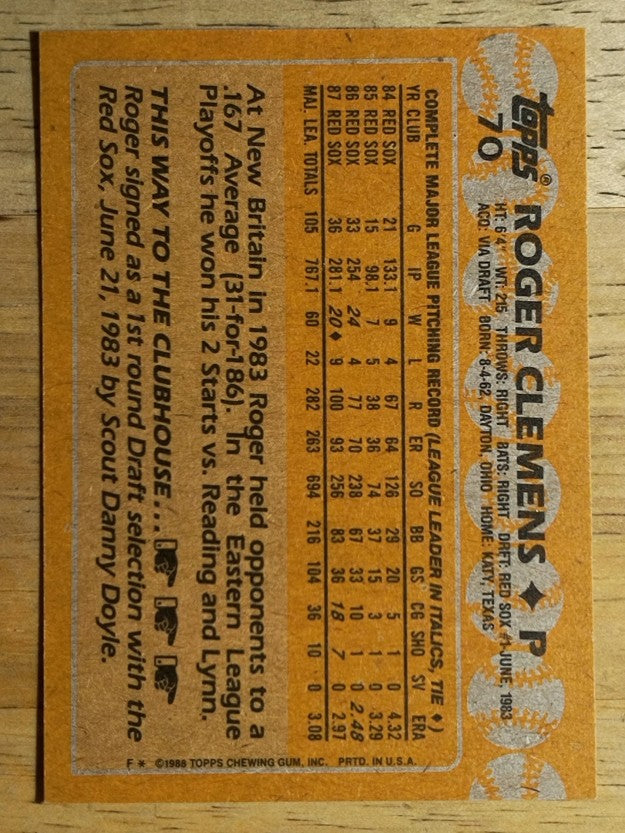 1988 Topps #70 Roger Clemens