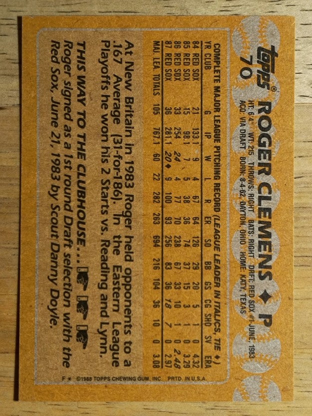 1988 Topps #70 Roger Clemens