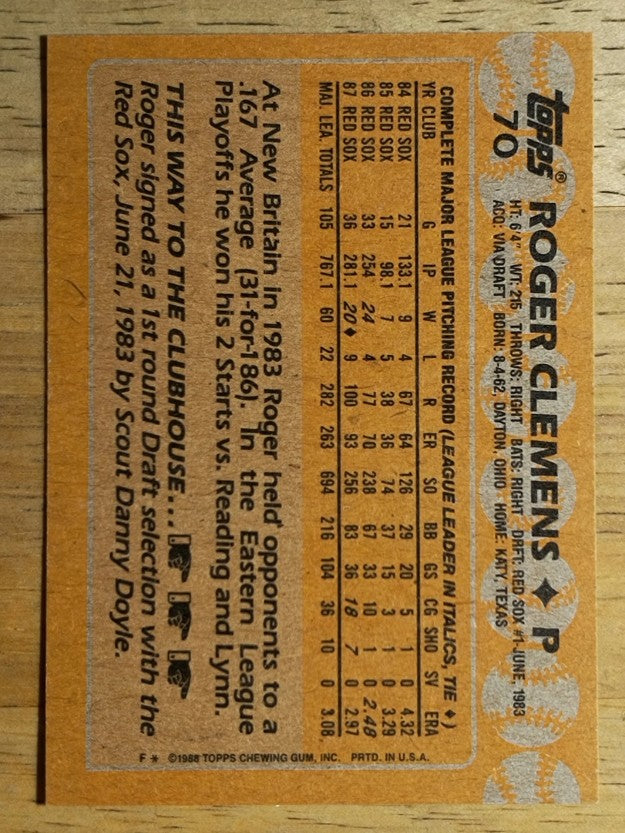 1988 Topps #70 Roger Clemens