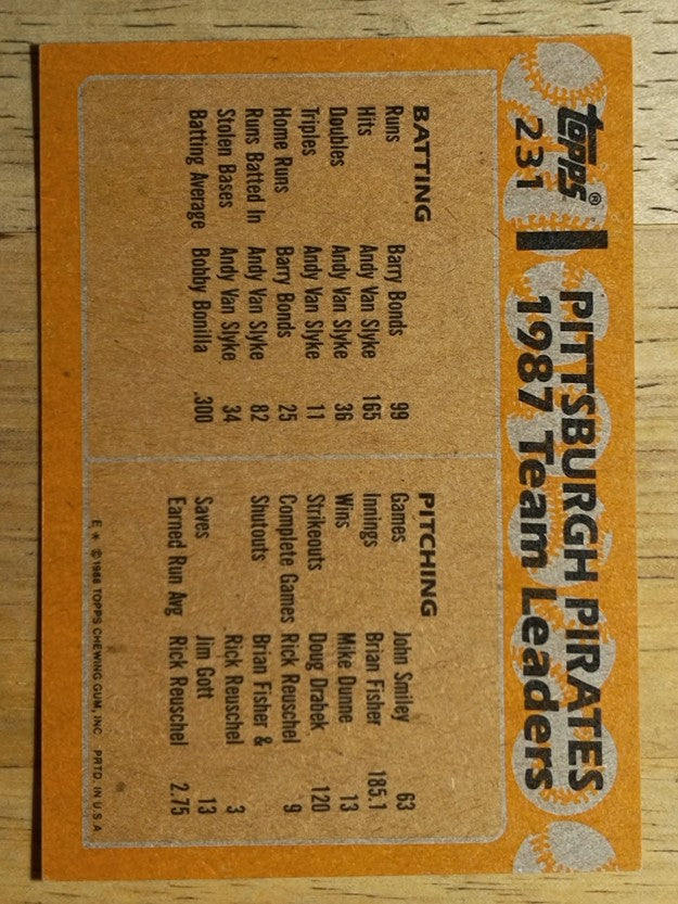 1988 Topps #231 Barry Bonds/Bobby Bonilla TL