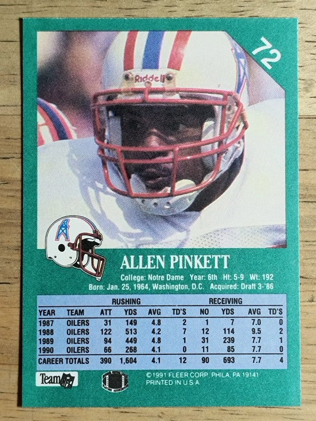 1991 Fleer #72 Allen Pinkett