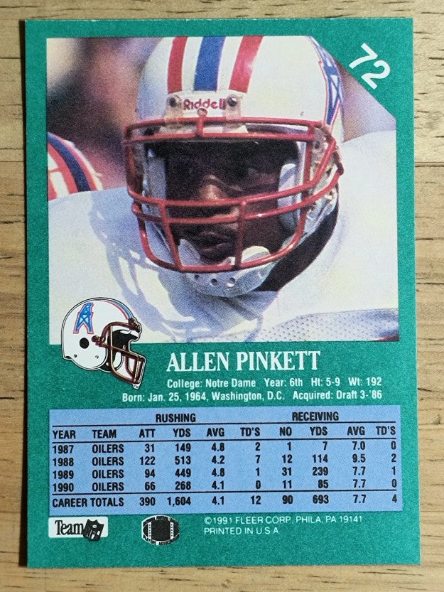1991 Fleer #72 Allen Pinkett