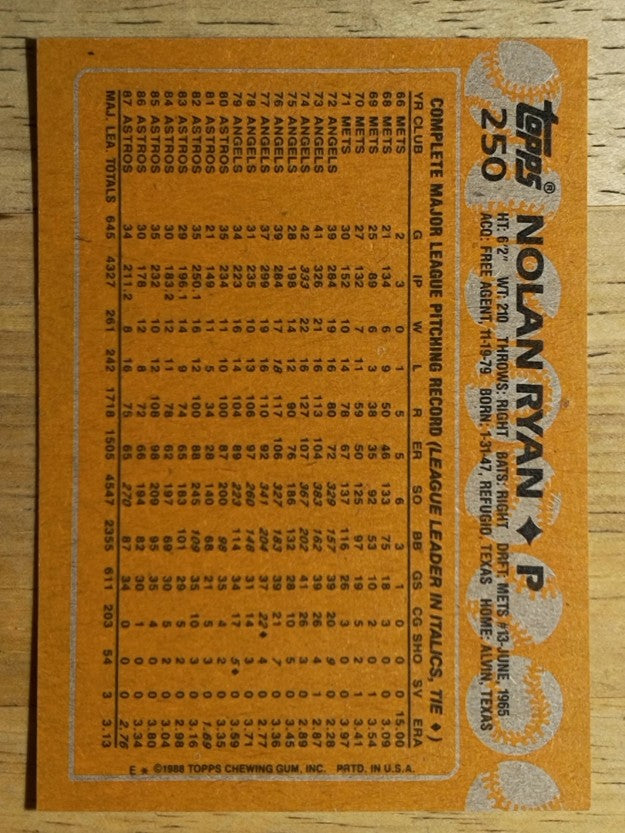 1988 Topps #250 Nolan Ryan
