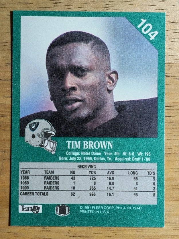 1991 Fleer #104 Tim Brown