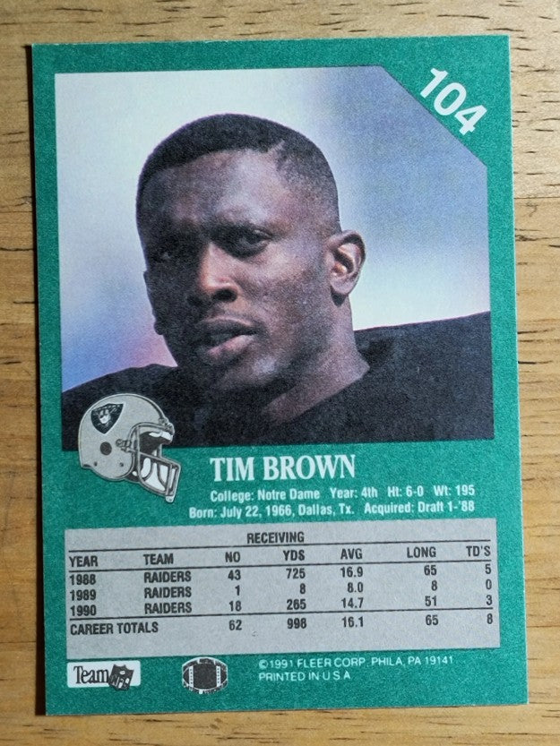 1991 Fleer #104 Tim Brown