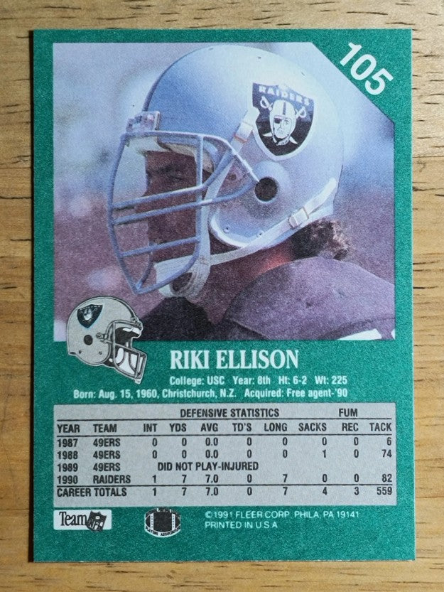 1991 Fleer #105 Riki Ellison