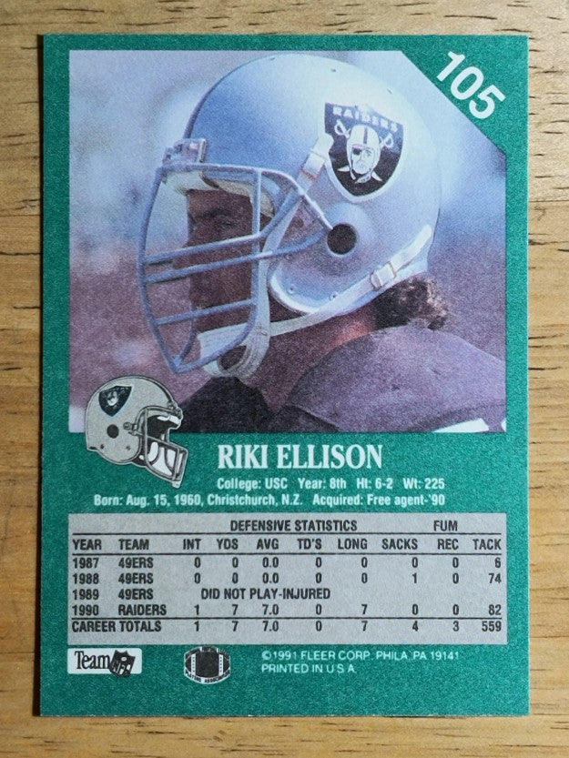1991 Fleer #105 Riki Ellison