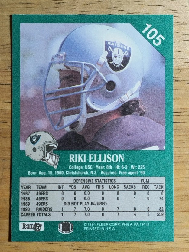 1991 Fleer #105 Riki Ellison