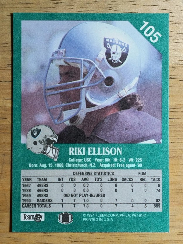 1991 Fleer #105 Riki Ellison