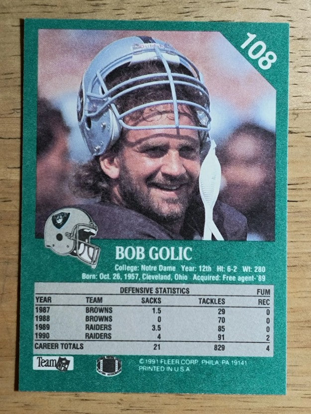 1991 Fleer #108 Bob Golic