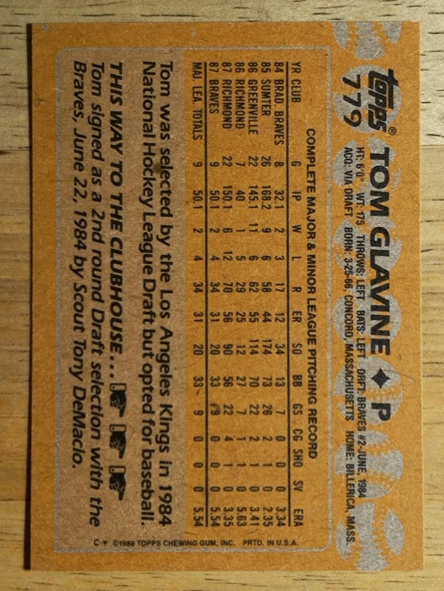 1988 Topps #779 Tom Glavine RC