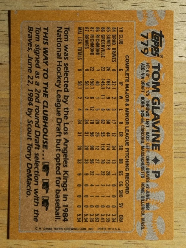 1988 Topps #779 Tom Glavine RC