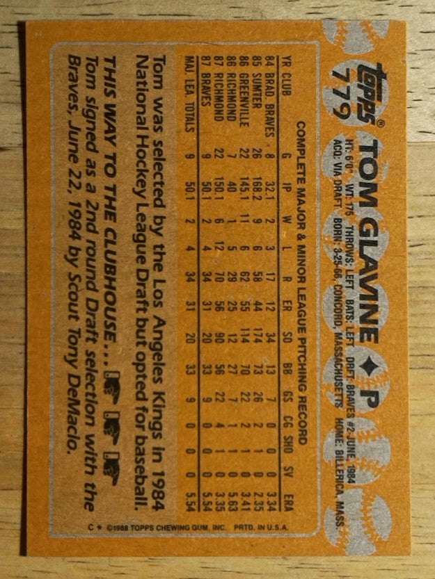 1988 Topps #779 Tom Glavine RC