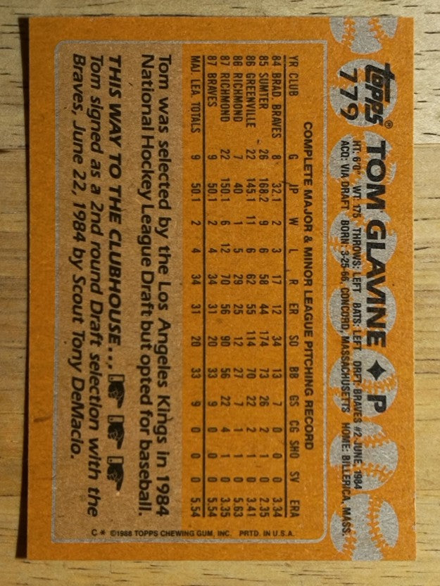 1988 Topps #779 Tom Glavine RC