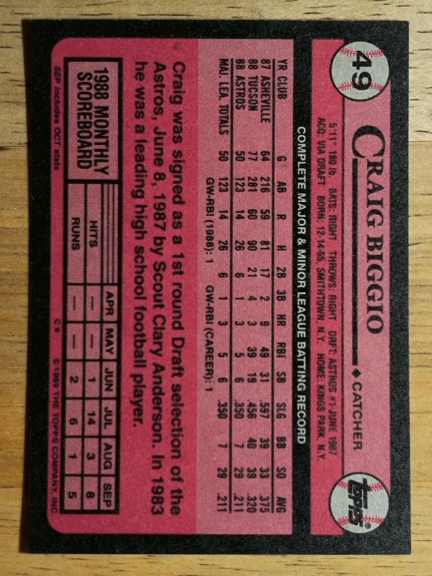 1989 Topps #49 Craig Biggio RC