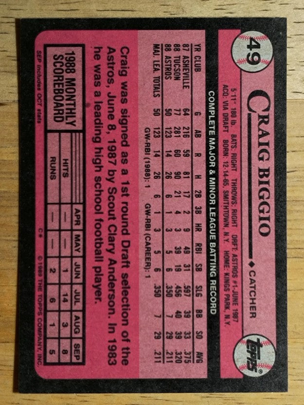 1989 Topps #49 Craig Biggio RC