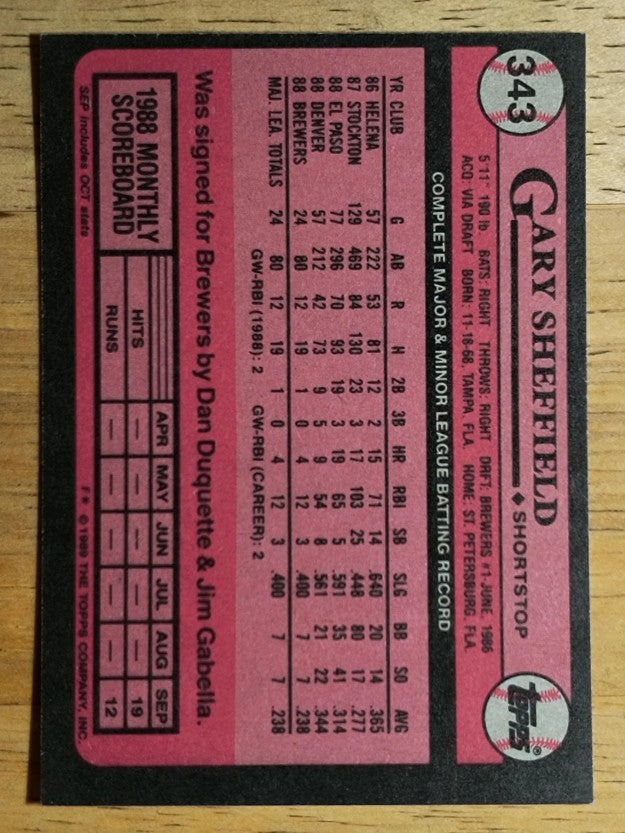 1989 Topps #343 Gary Sheffield FS RC