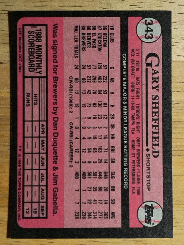 1989 Topps #343 Gary Sheffield FS RC