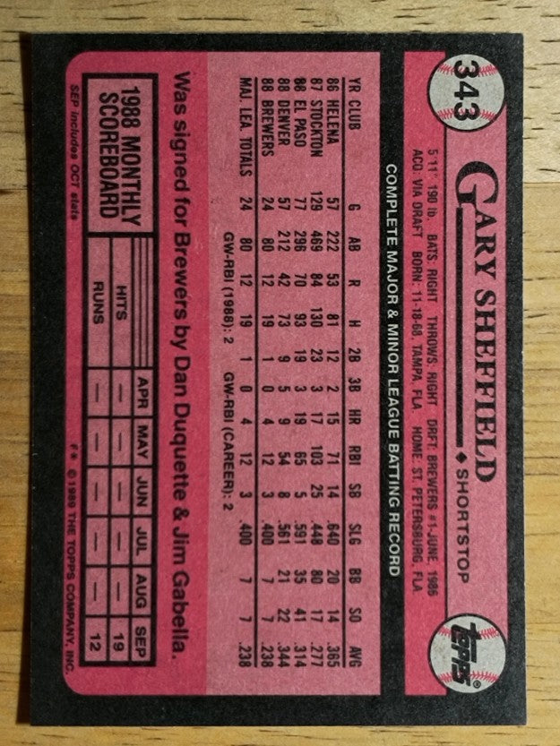 1989 Topps #343 Gary Sheffield FS RC