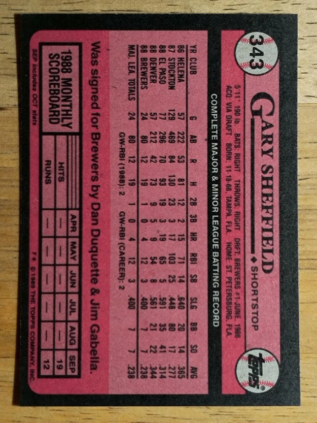 1989 Topps #343 Gary Sheffield FS RC