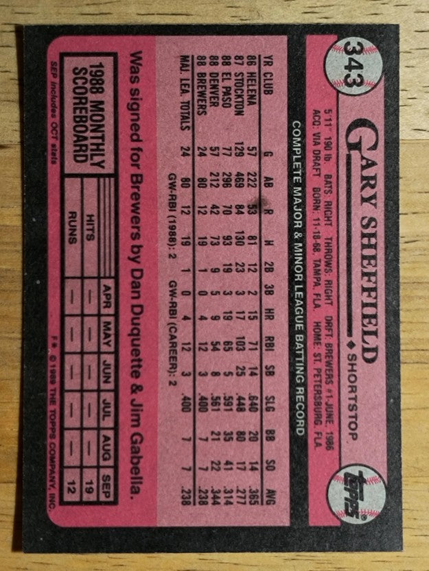 1989 Topps #343 Gary Sheffield FS RC