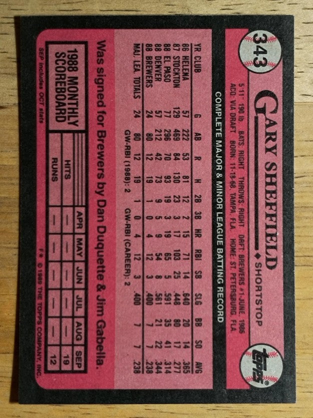 1989 Topps #343 Gary Sheffield FS RC