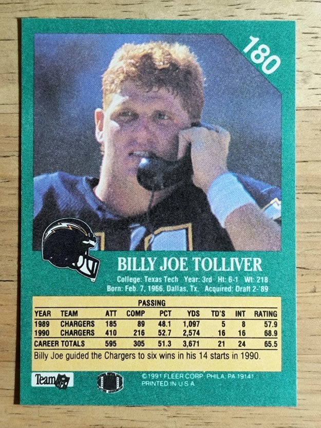 1991 Fleer #180 Billy Joe Tolliver