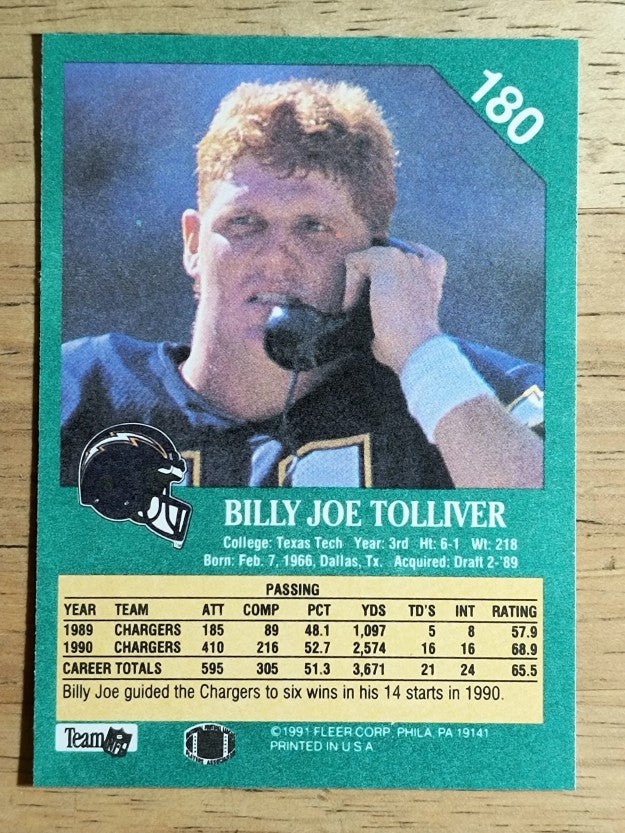 1991 Fleer #180 Billy Joe Tolliver