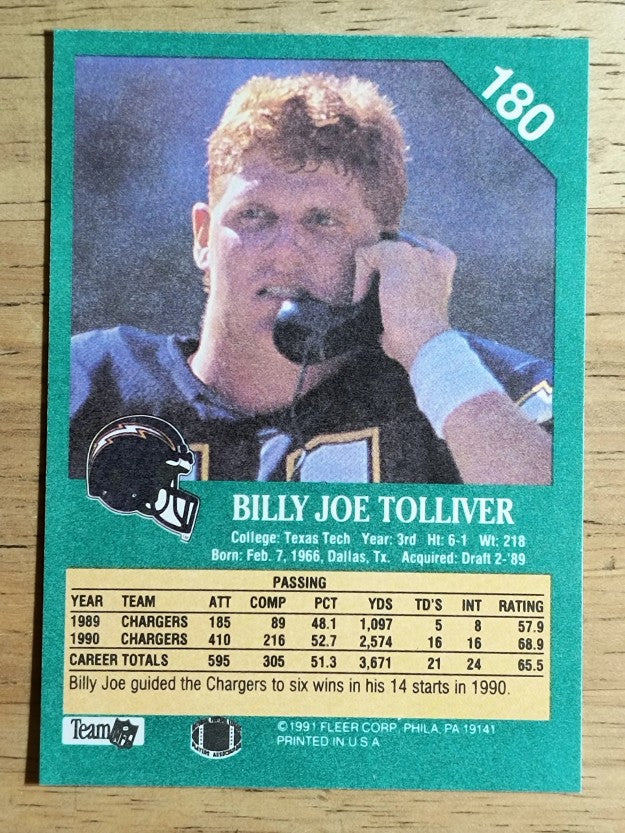 1991 Fleer #180 Billy Joe Tolliver