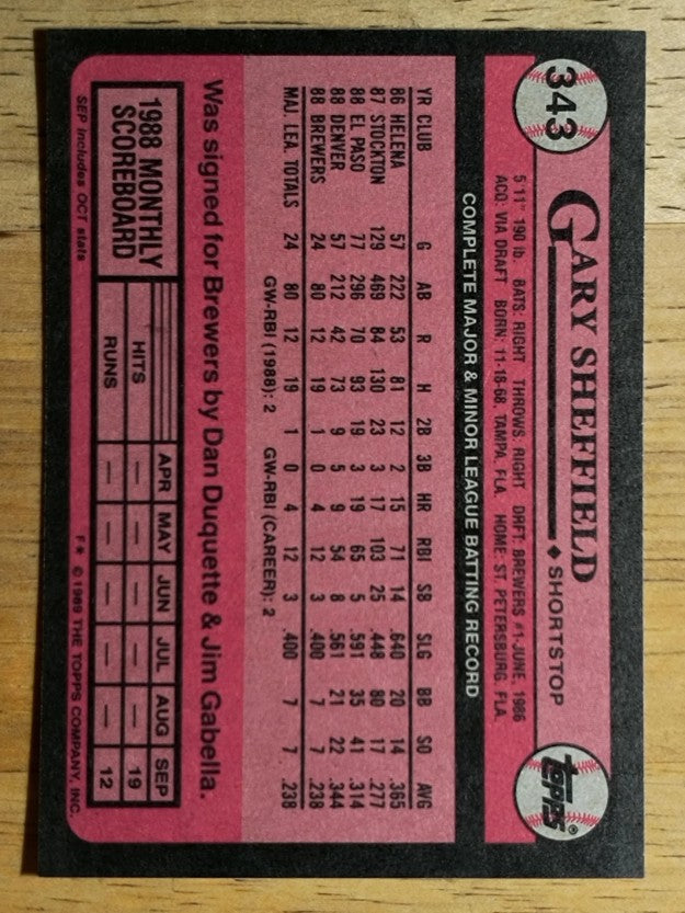 1989 Topps #343 Gary Sheffield FS RC