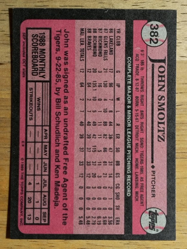 1989 Topps #382 John Smoltz RC