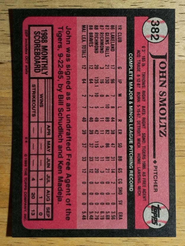 1989 Topps #382 John Smoltz RC